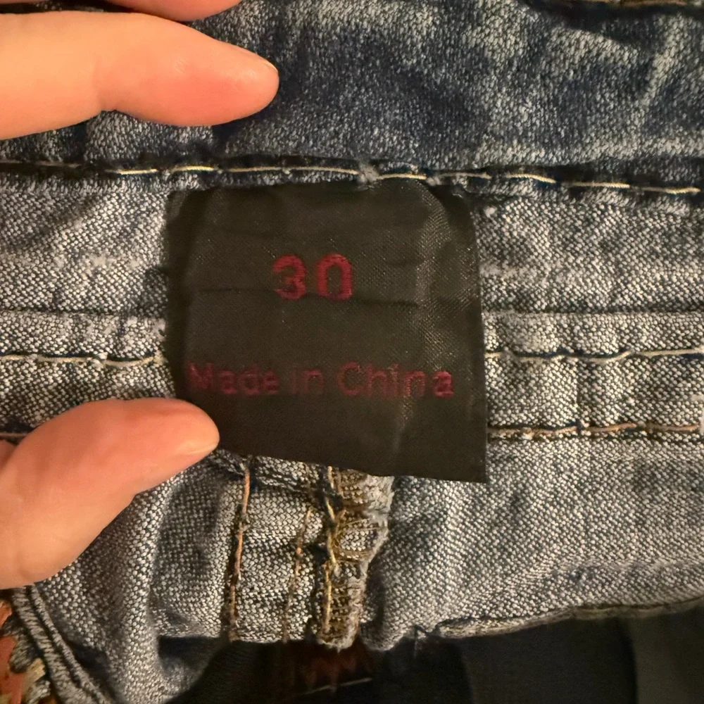 True Religion Blue Jean Shorts with Frayed Hem - Picture 3 of 3